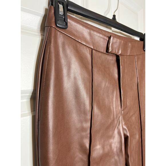 7 For All Mankind Chocolate Brown Vegan Leather Flare Pants Size Small - Picture 2 of 9